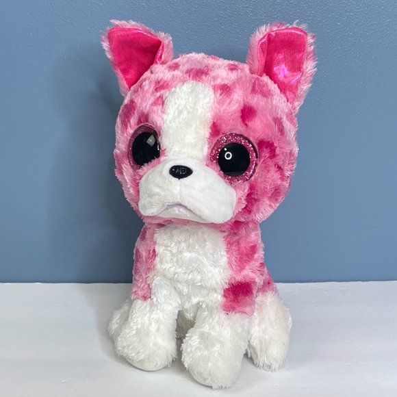 Beautifully Detailed Big Pink Sparkle Eyes Puppy Dog 9" Plush Stuffed Animal Toy - Picture 3 of 5